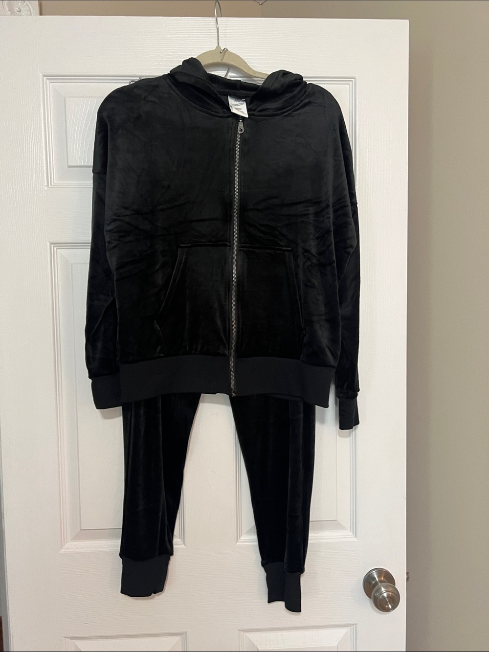 Felina Black Plush Zip Front Hoodie and jogger set